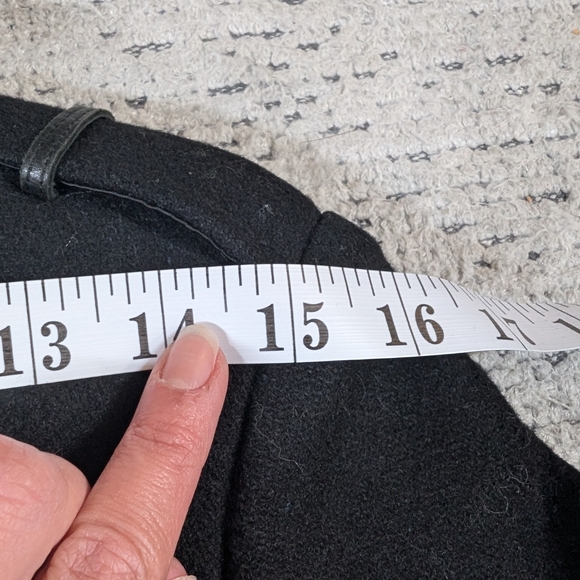 Black Wool Blend Mid Length Coat With Leather Detail - Picture 16 of 16